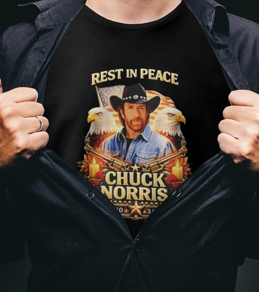 Rest In Peace Chuck Norris 1940 2026 American Pride Eagles And Cowboy Hat Memorial T-Shirt
