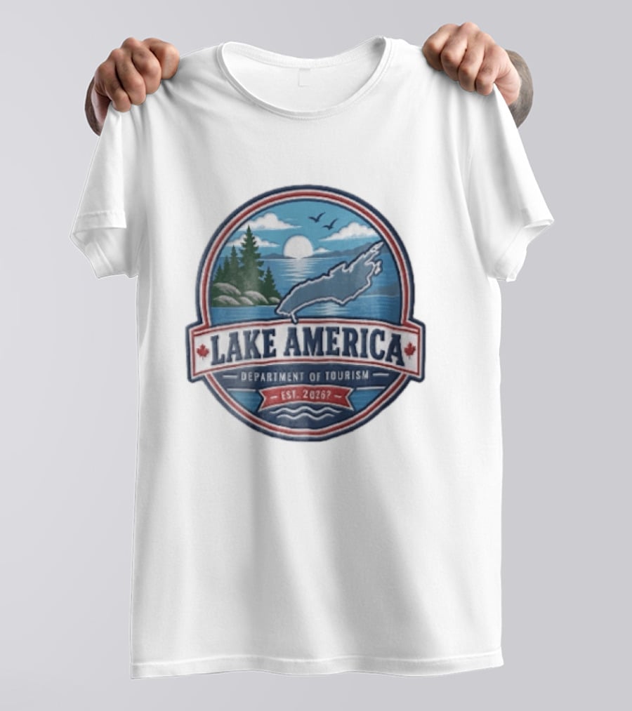 Lake America Department Of Tourism Est 2026 Circular Sunrise Pine Trees Scenic Landscape T-Shirt