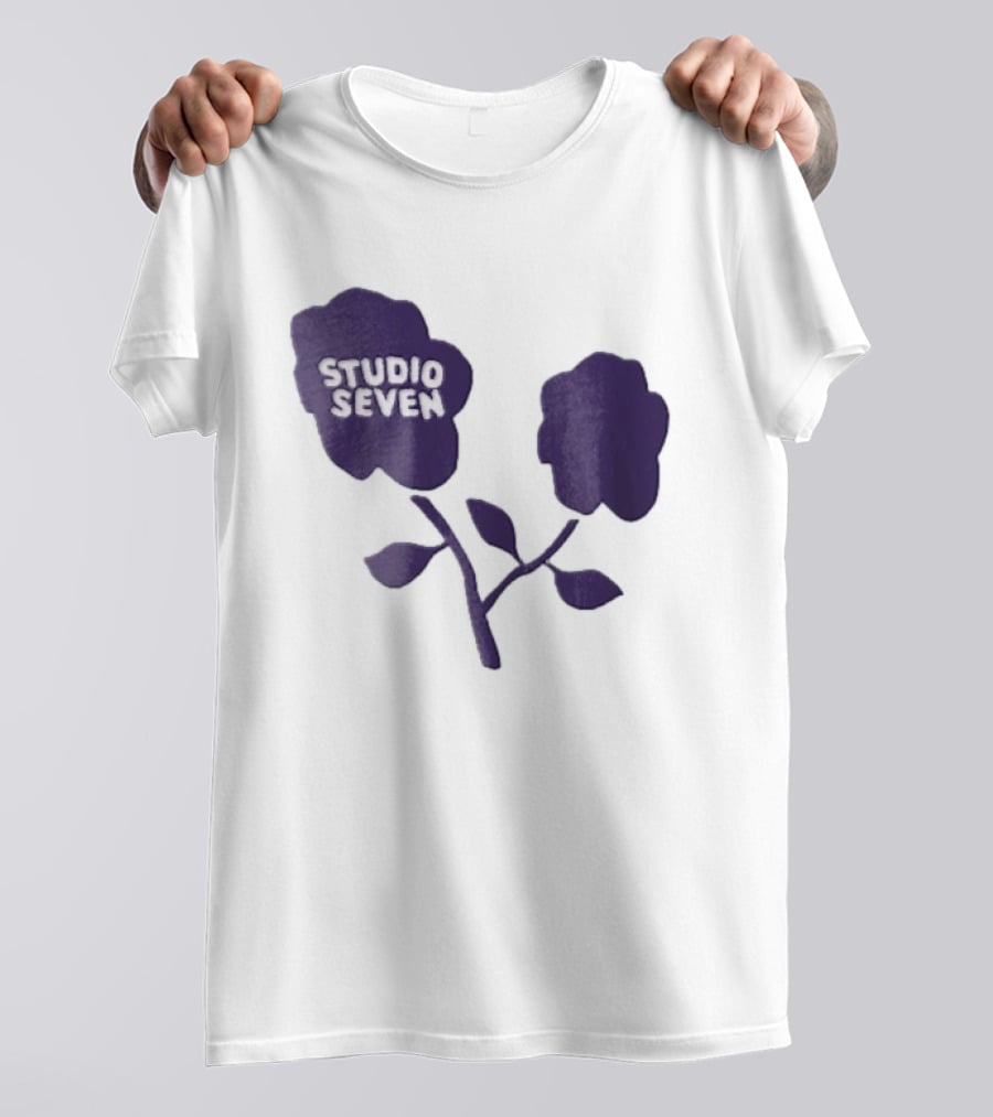 Studio Seven Hand Drawn Purple Flowers Stem Leaves T-Shirt