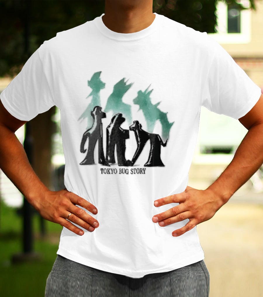Tokyo Bug Story Glossy Black Figures Green Watercolor Shadows T-Shirt