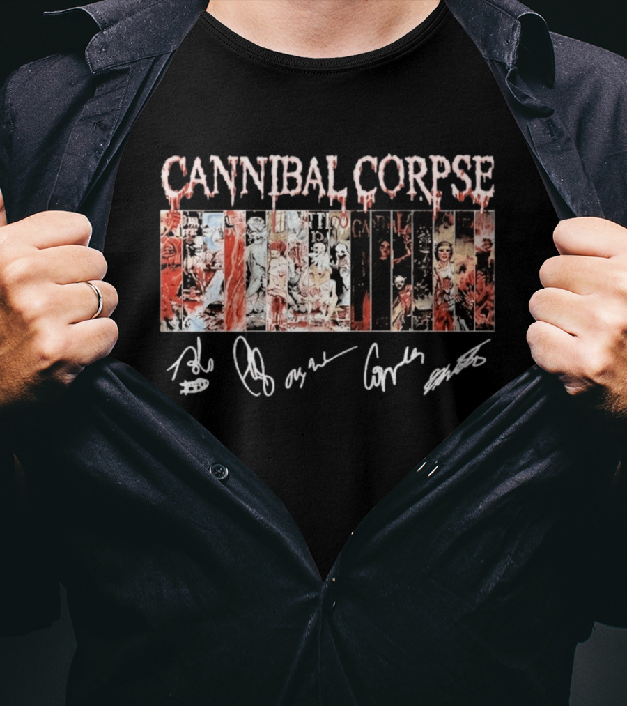 Cannibal Corpse Album Collage With Band Member Signatures T-Shirt