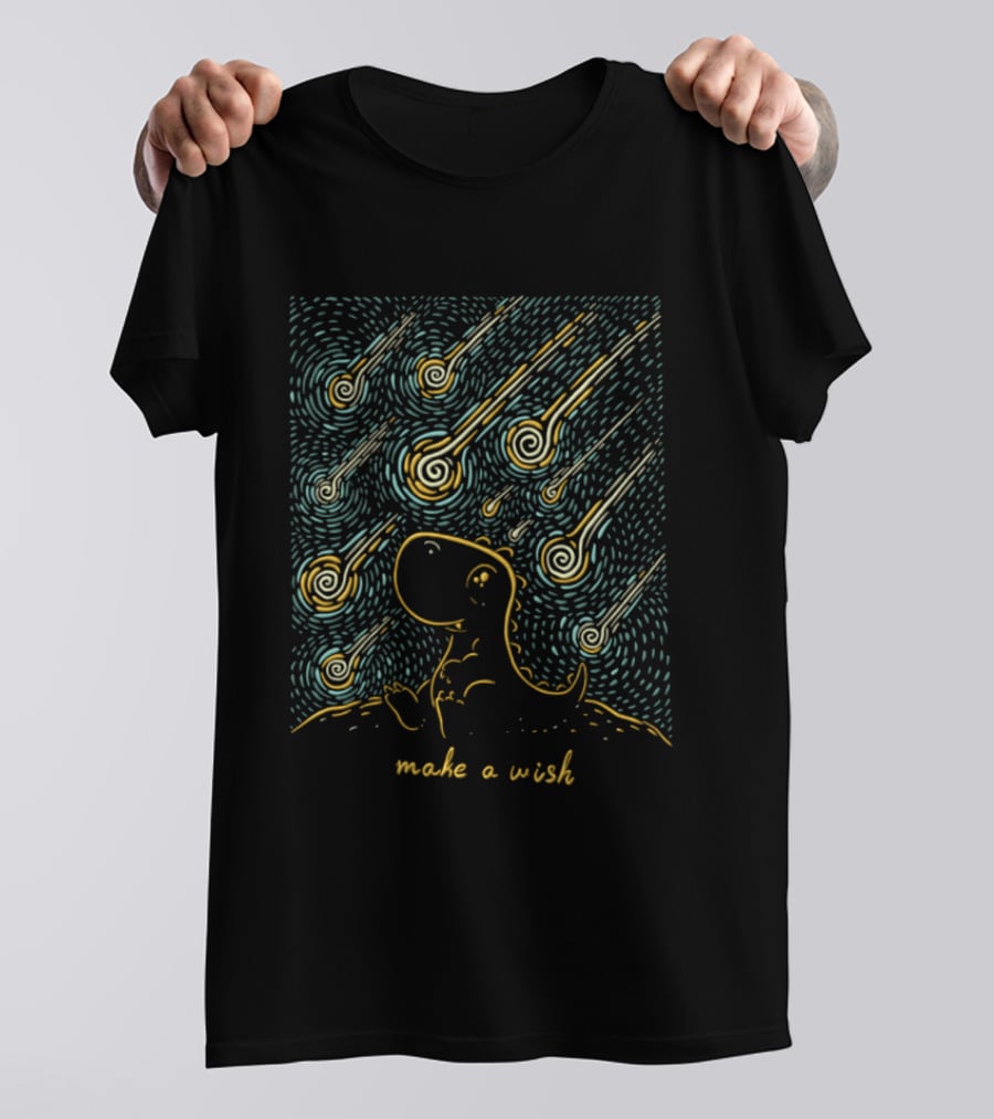 Make A Wish Dinosaurs Starry Night Falling Stars T-Shirt