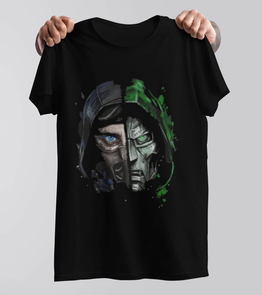 Doctor Doom Sub Zero Split Face Hooded Mask Paint Splatter T-Shirt