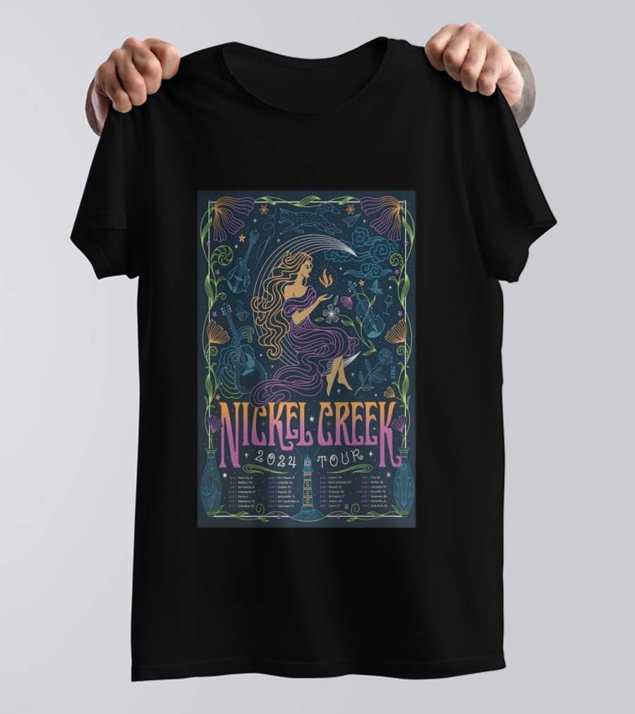 Nickel Creek 2024 Tour Mermaid And Musical Instruments T-Shirt