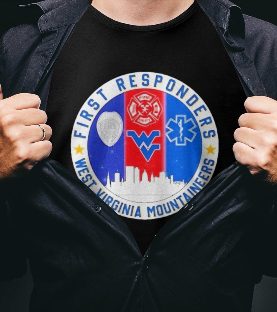 West Virginia Mountaineers First Responders Police Fire Department EMS Skyline T-Shirt