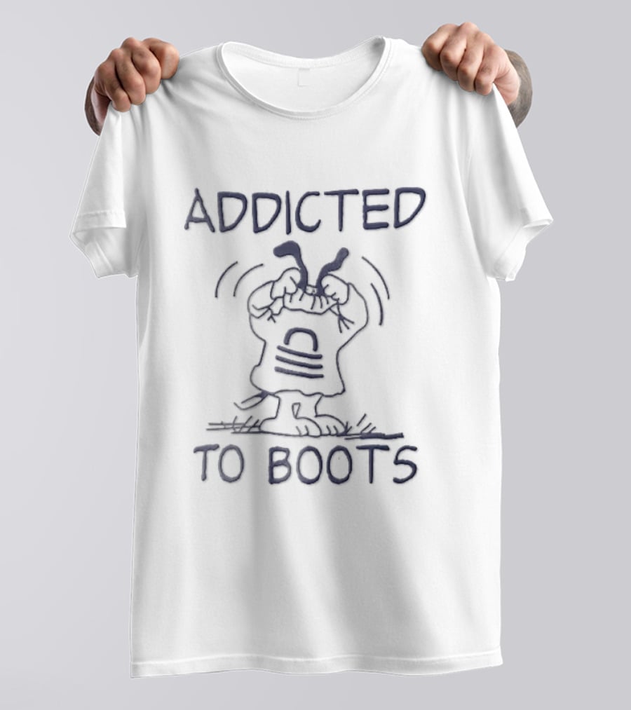 Addicted To Boots Snoopy Cartoon Line Pulling Over Head Peanuts T-Shirt