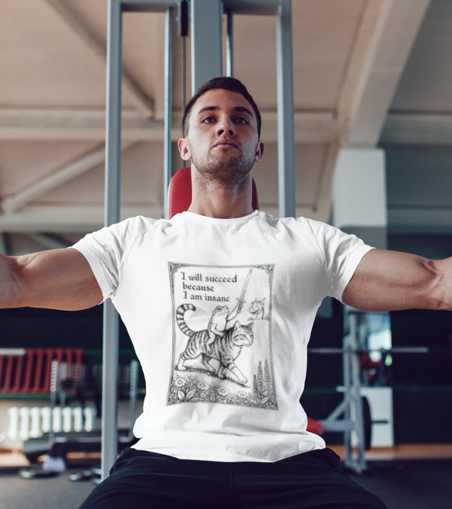 I Will Succeed Because Am Insane Frog Riding Cat Holding Sword Dragon T-Shirt