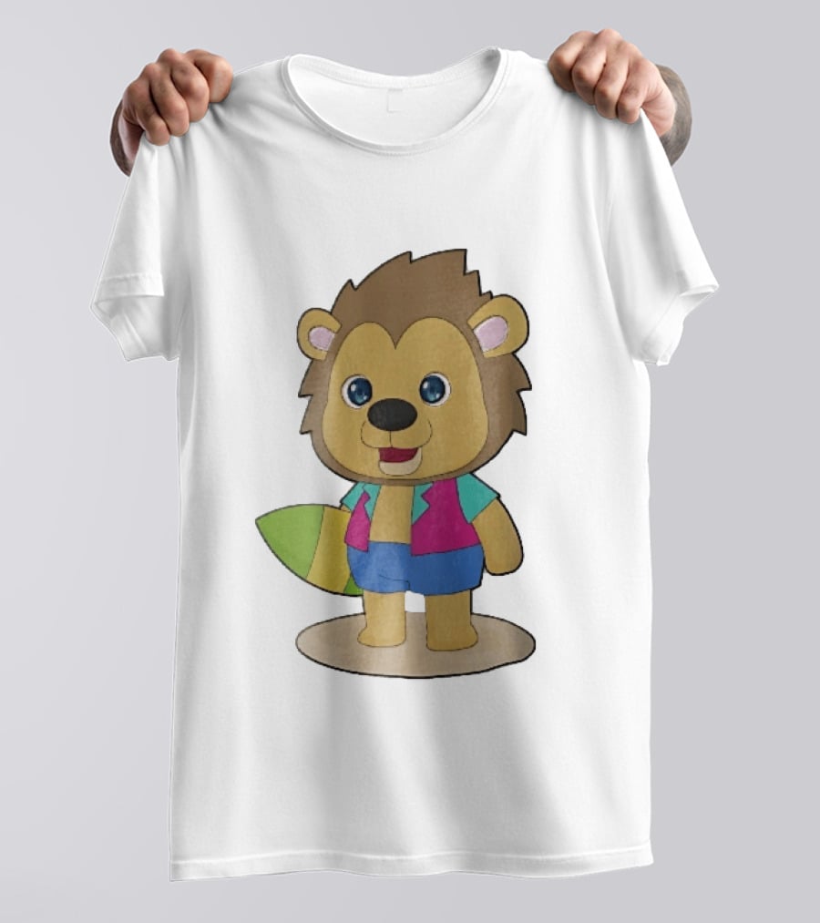 Lion Summer Surfing Adventure Cartoon T-Shirt
