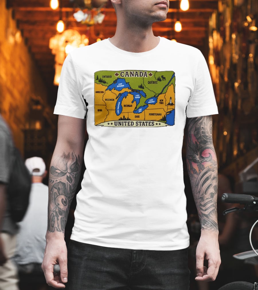 Map Of The Great Lakes Region Canada United States Ontario Québec Michigan Wisconsin New York Pennsylvania Minnesota Iowa T-Shirt