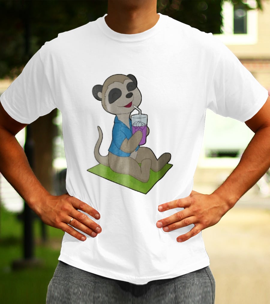 Meerkat Relaxing With Tropical Drink On Beach Towel Summer Fun T-Shirt