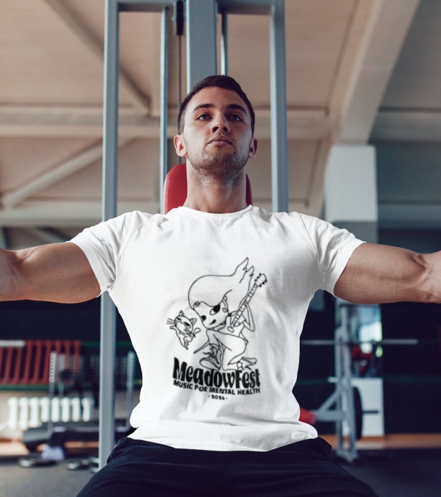 Meadowfest Dancing Cat Line Guitarist For Music And Mental Health T-Shirt