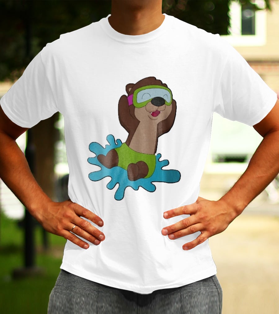 Otter Swimming With Goggles Playful Summer Splash T-Shirt