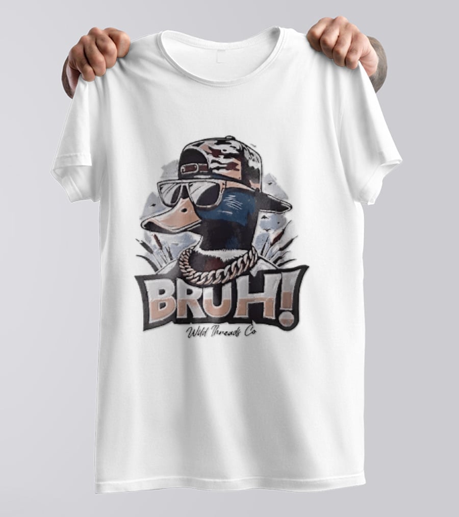BRUH Wild Threads Co Mallard Duck Sunglasses Camo Hat Gold Chain T-Shirt