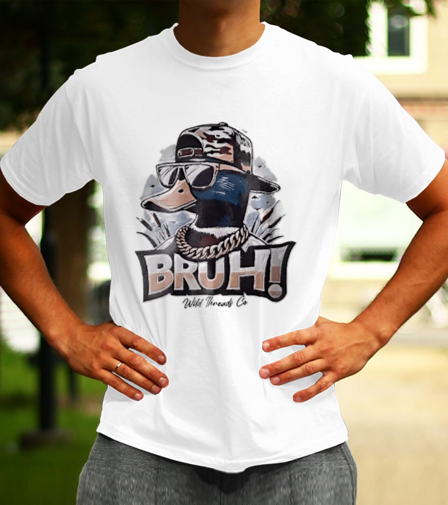 BRUH Wild Threads Co Mallard Duck Sunglasses Camo Hat Gold Chain T-Shirt