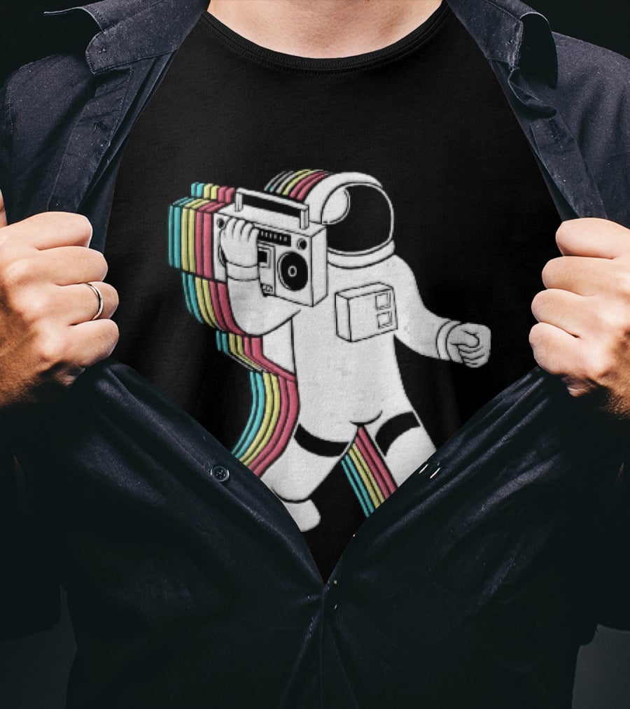 Astronaut Carrying Boombox Retro Colorful Vibes T-Shirt