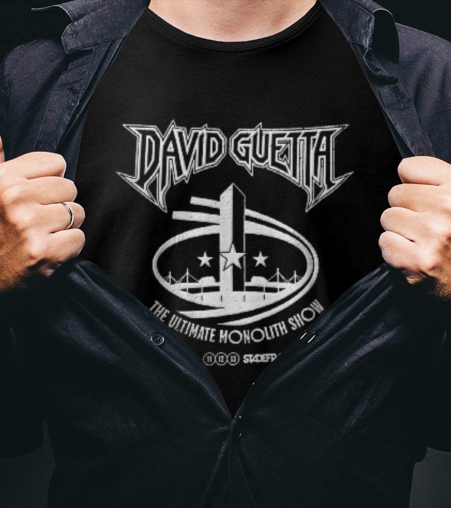 David Guetta The Ultimate Monolith Show June 2016 Stade France Stadium Metal Distressed Stars T-Shirt