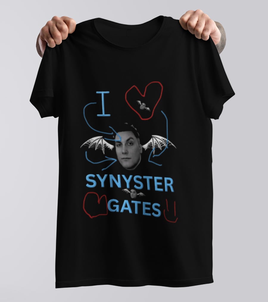 I Love Synyster Gates Head Cutout Bat Wings Scribbles T-Shirt