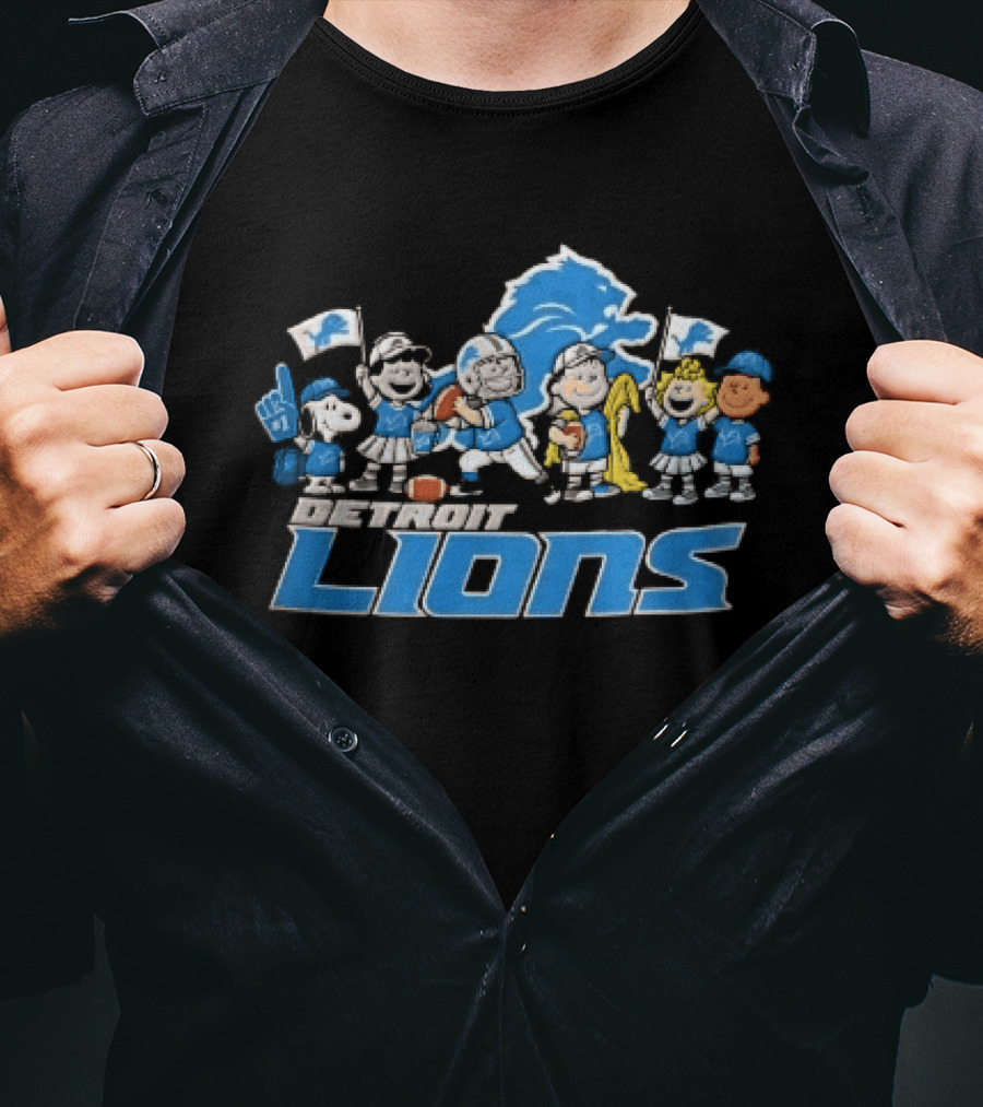 Detroit Lions Noel Peanuts Characters Christmas Football Celebration T-Shirt