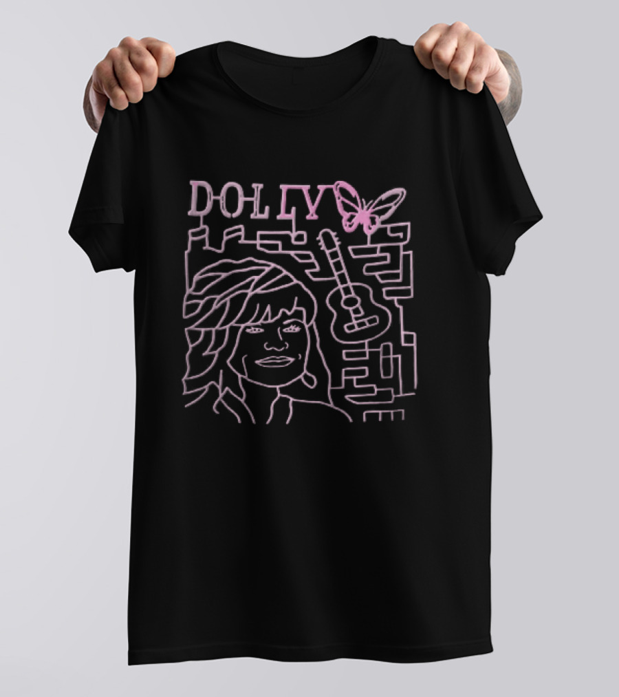 Dolly Music Guitar Butterfly Pink Line T-Shirt