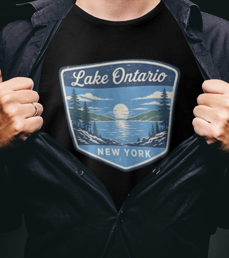 Lake Ontario New York Scenic Nature Badge With Trees And Lake Scene T-Shirt