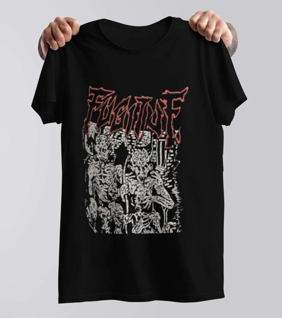Fugitof Demon Skull Red Text White Skeleton T-Shirt