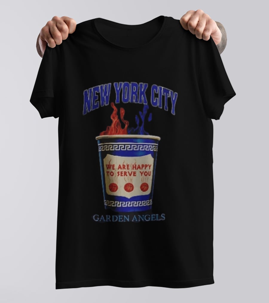 New York City Greek Coffee Cup We Are Happy To Serve You Garden Angels Flaming Basketballs T-Shirt