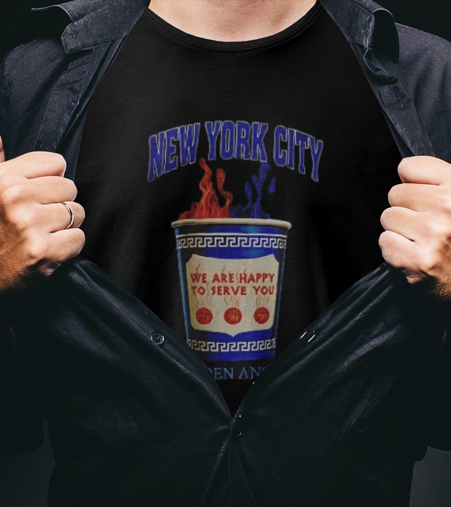 New York City Greek Coffee Cup We Are Happy To Serve You Garden Angels Flaming Basketballs T-Shirt