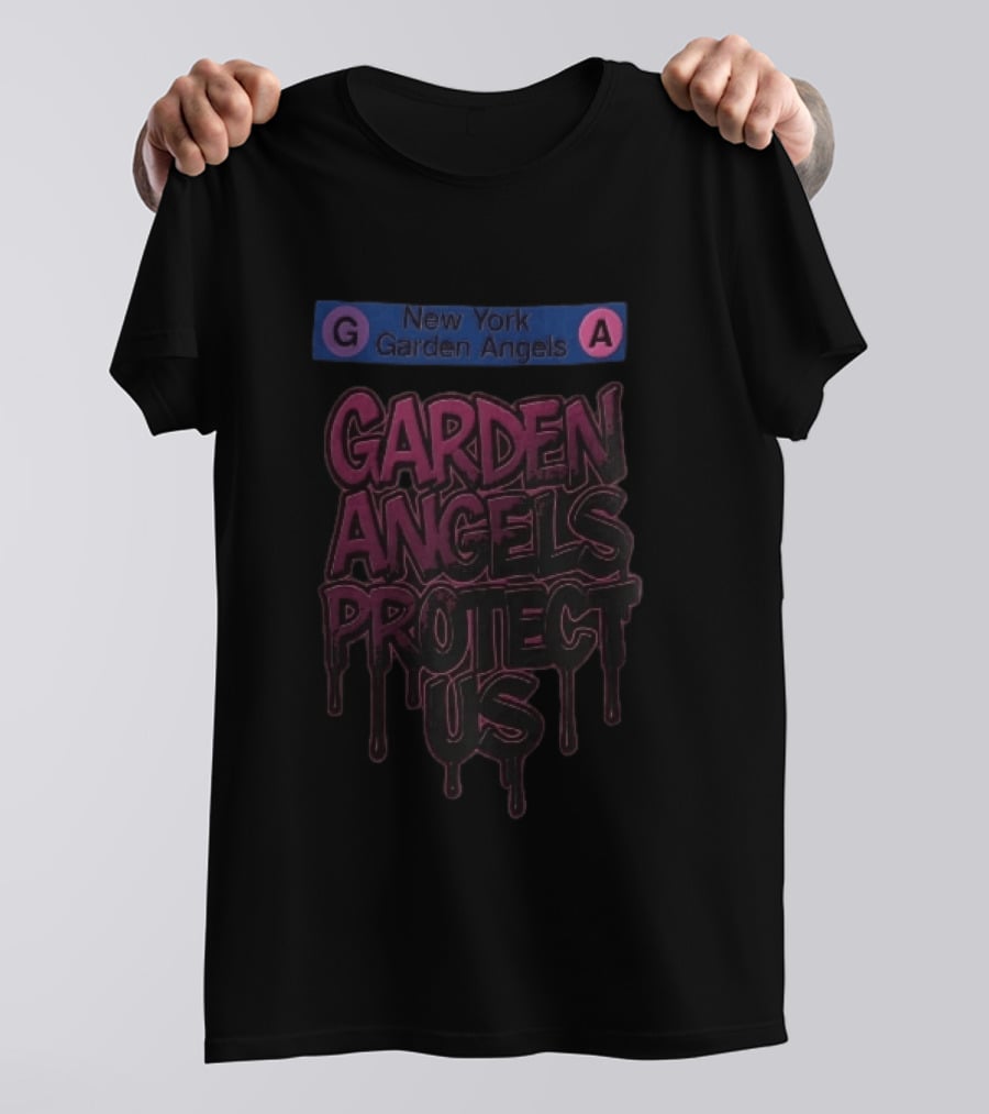 New York Garden Angels Protect Us Dripping Graffiti Subway Sign T-Shirt