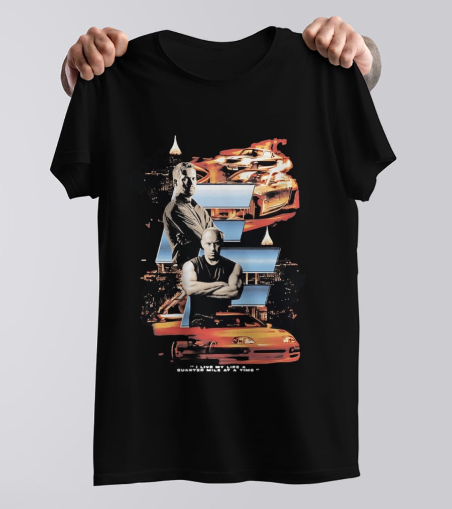 The Fast And The Furious Paul Walker Vin Diesel Cars And Cityscape T-Shirt