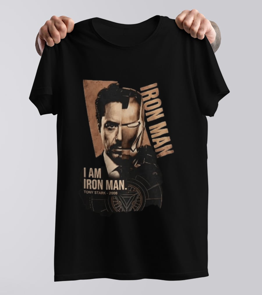 I Am Iron Man Tony Stark 2008 Robert Downey Jr Split Face Iron Man T-Shirt
