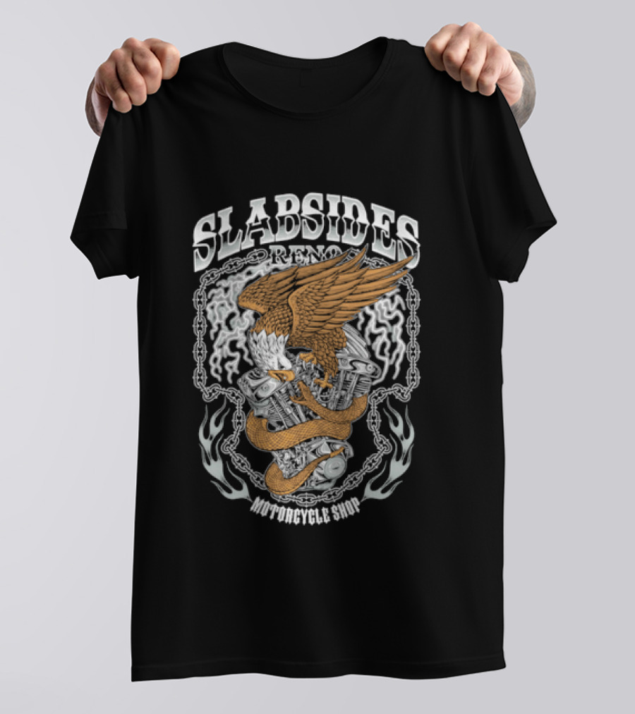 Slabsides Reno Motorcycle Eagle With Snake V Twin Engine T-Shirt