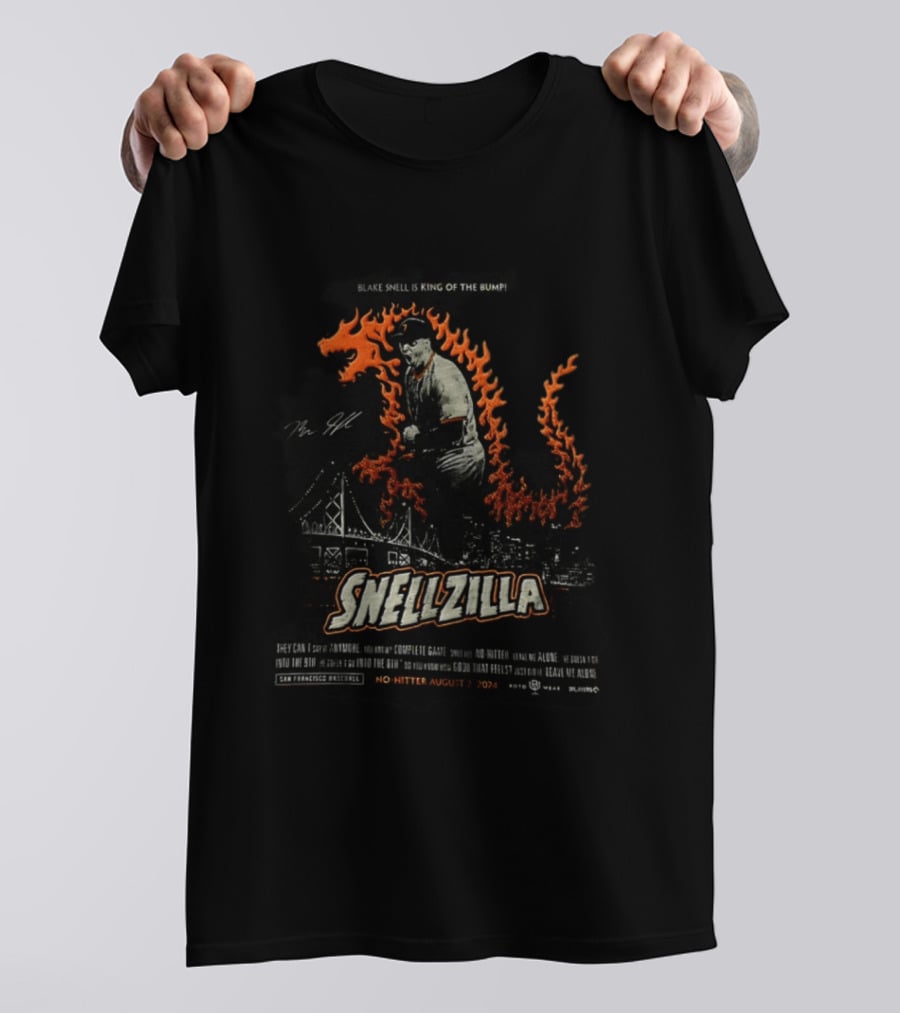 Blake Snell Snellzilla No Hitter August 7 2024 King Of The Bump San Francisco San Diego Padres T-Shirt