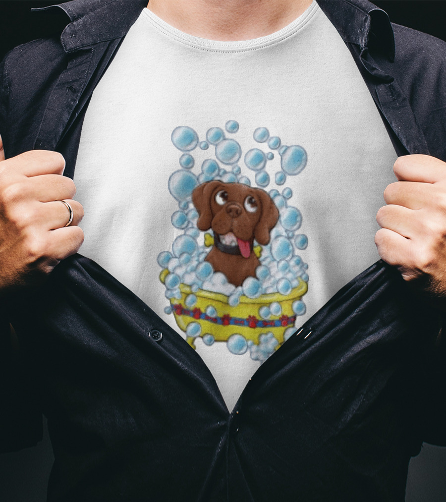 Goofy Dog Surrounded By Bubbles In Yellow Tub T-Shirt