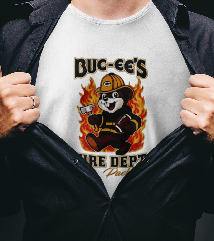 Buc Ee's Fire Dept Go Packers Axe Football Helmet T-Shirt
