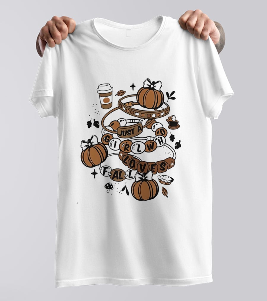 Just A Girl Who Loves Fall With Pumpkins And Coffee Cup T-Shirt