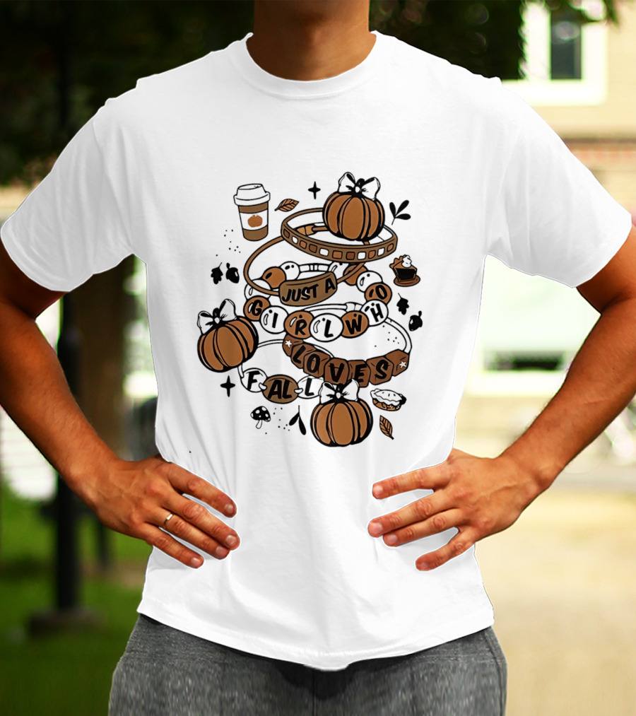 Just A Girl Who Loves Fall With Pumpkins And Coffee Cup T-Shirt