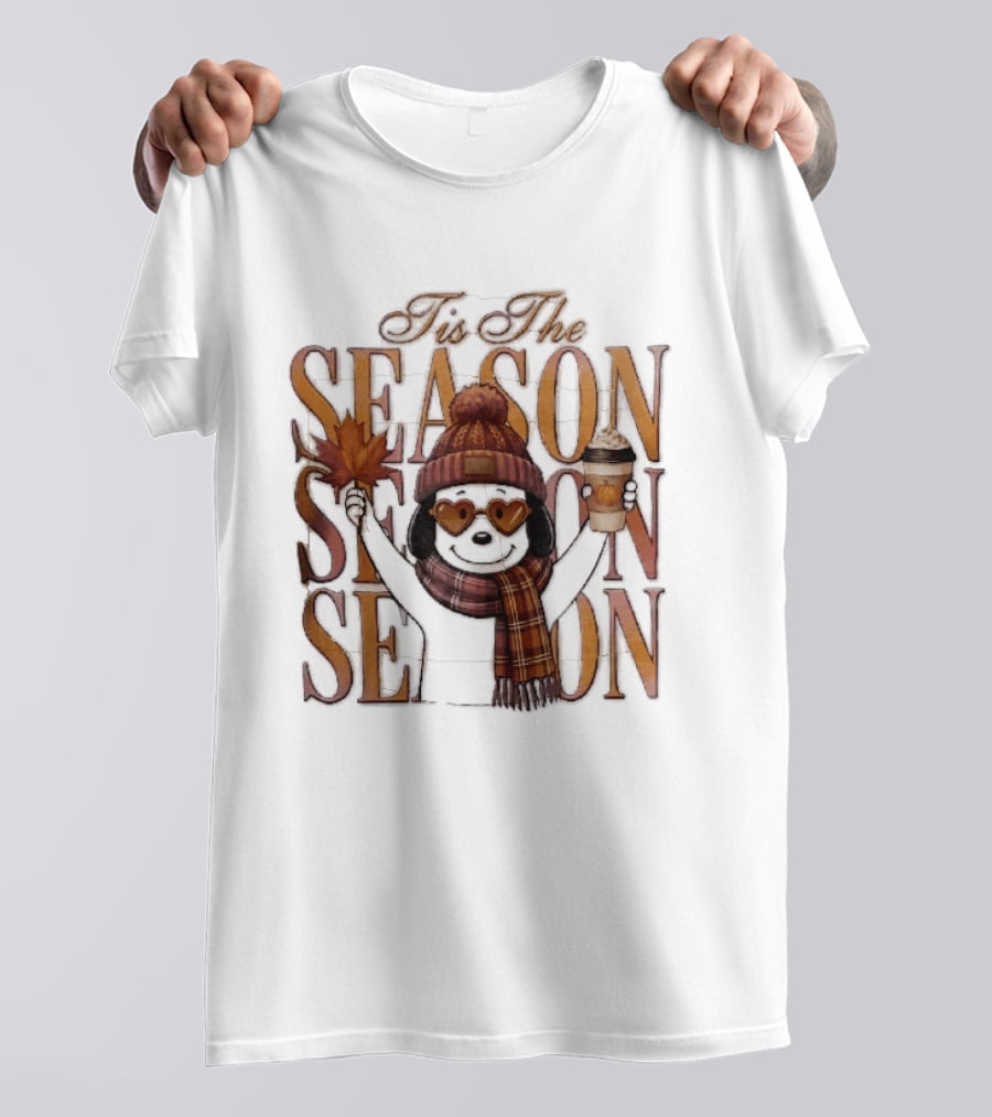 Tis The Season Fall Pumpkin Coffee Dog Autumn Cozy Vibes T-Shirt