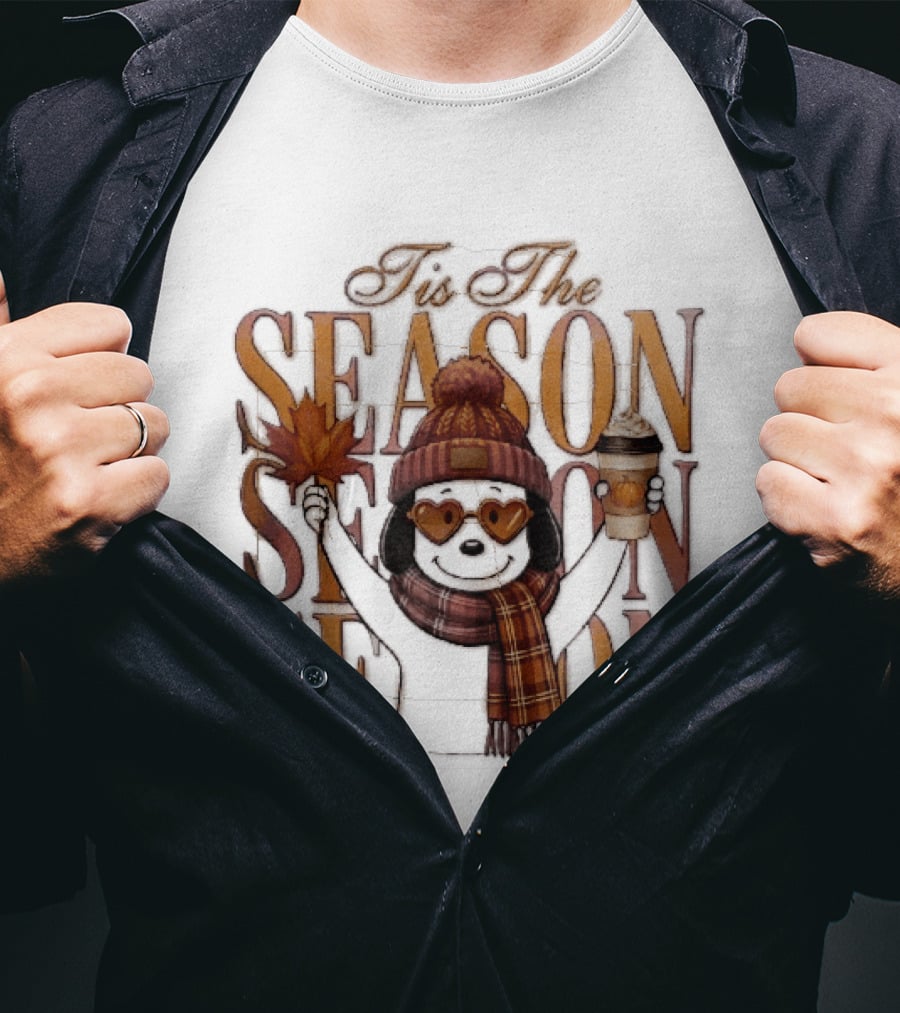 Tis The Season Fall Pumpkin Coffee Dog Autumn Cozy Vibes T-Shirt