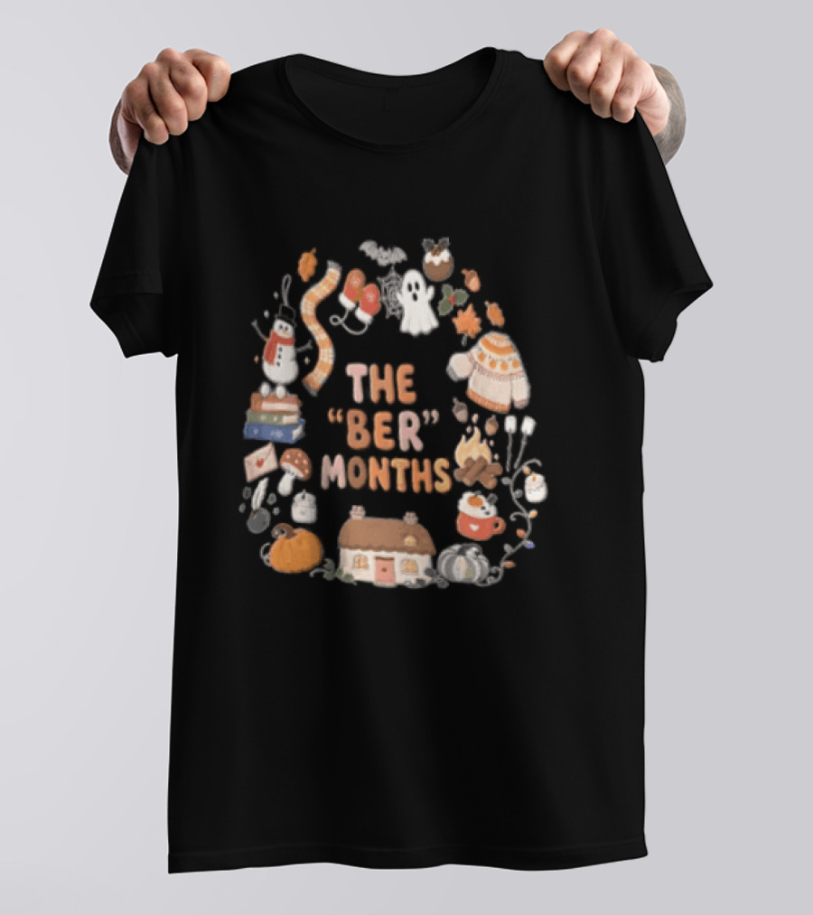 Cozy Autumn Wreath The Ber Months Pumpkin House And Sweater T-Shirt