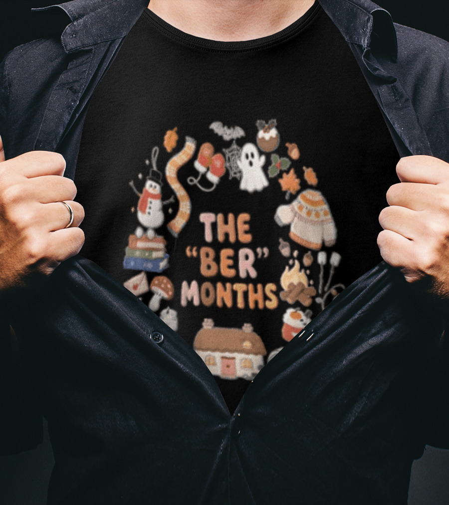 Cozy Autumn Wreath The Ber Months Pumpkin House And Sweater T-Shirt