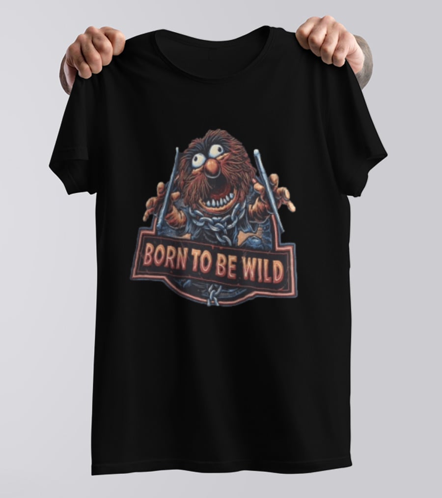 Born To Be Wild Animal Cartoon Drummer Chain Holding Drumsticks T-Shirt