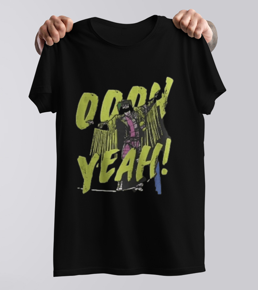 Oooh Yeah Macho Man Randy Savage Wrestler Outstretched Arms Fringed Jacket Distressed Green T-Shirt
