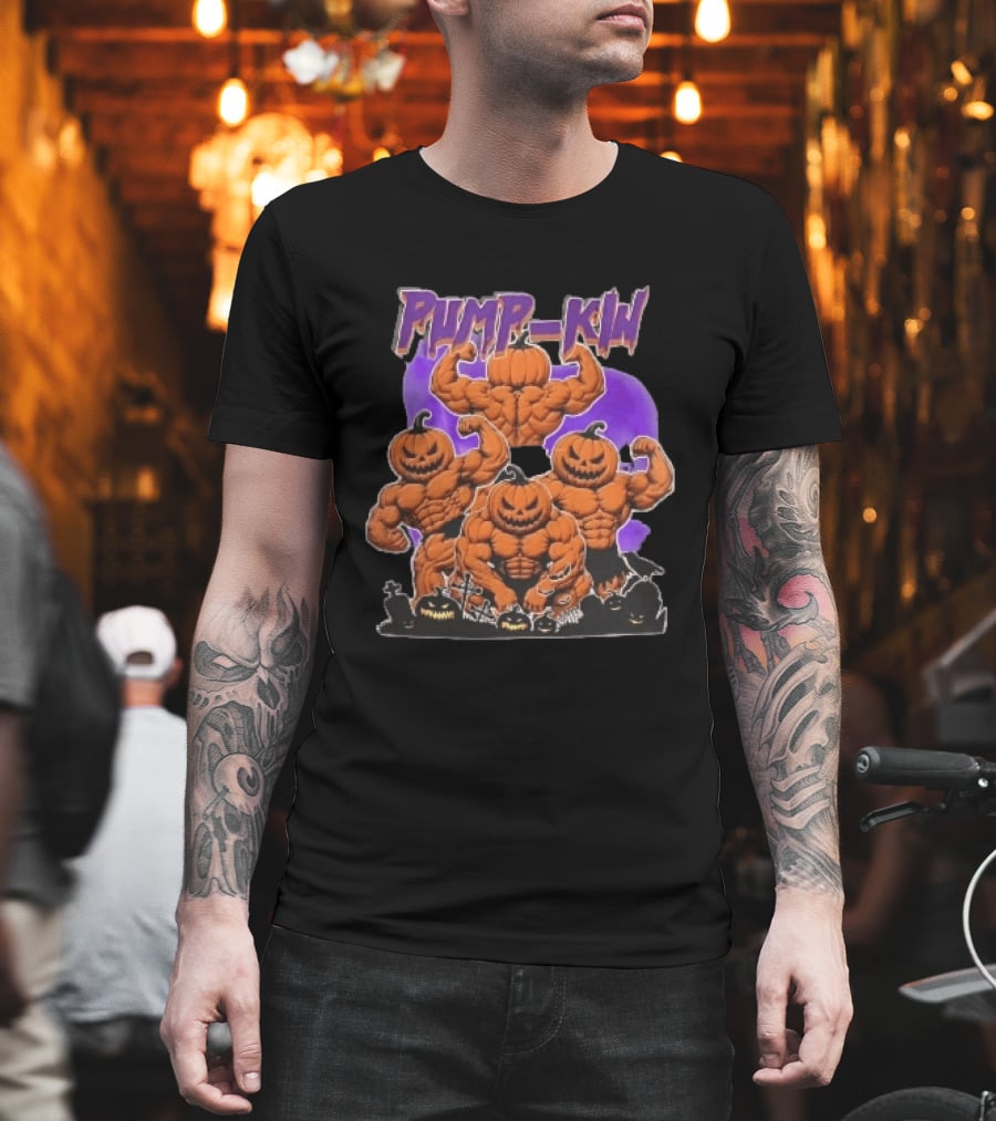 Pump Kin Muscular Jack O Lantern Bodybuilders Halloween Gravestones T-Shirt