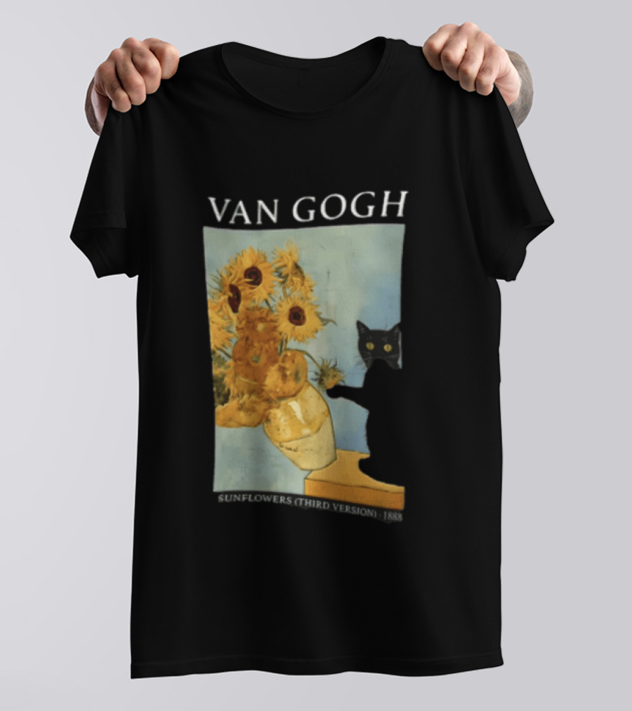Van Gogh Sunflowers Third Version 1888 Black Cat Vase T-Shirt