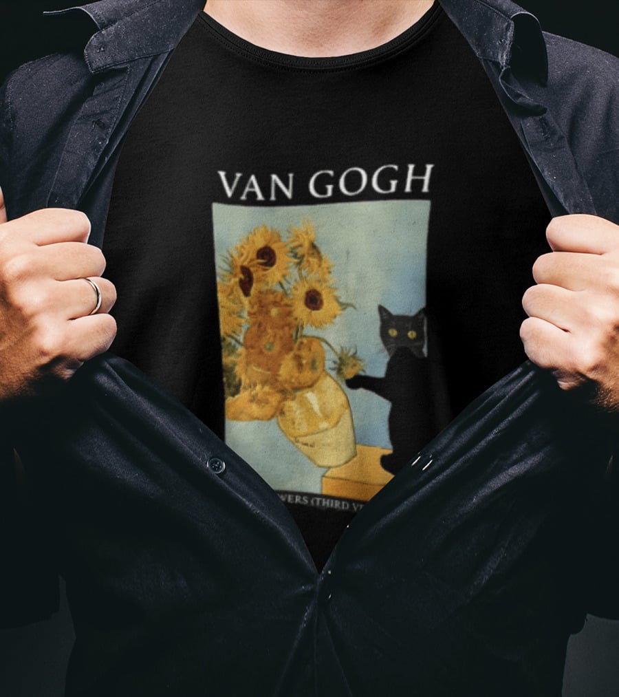 Van Gogh Sunflowers Third Version 1888 Black Cat Vase T-Shirt
