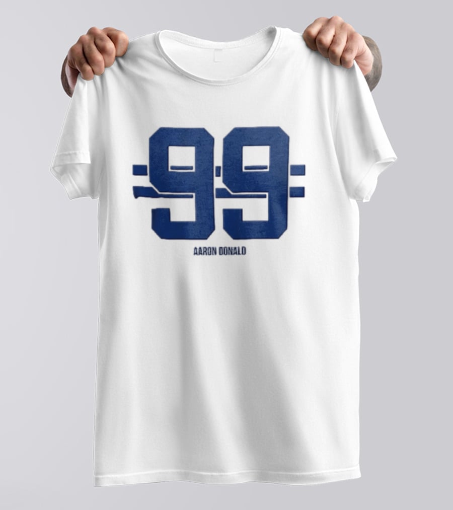 Aaron Donald 99 Blue Jersey Number Block Lettering Horizontal Stripes T-Shirt