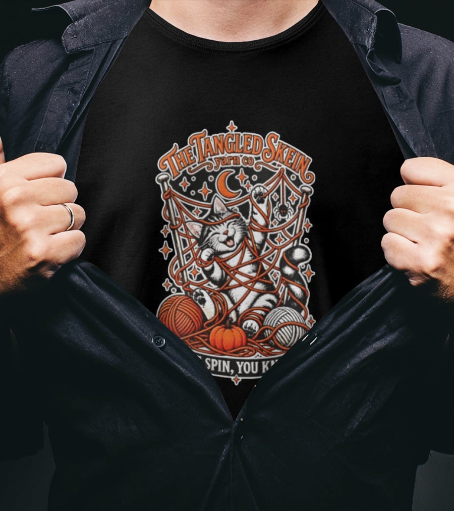 The Tangled Skein Yarn Co Cat We Spin You Knit T-Shirt