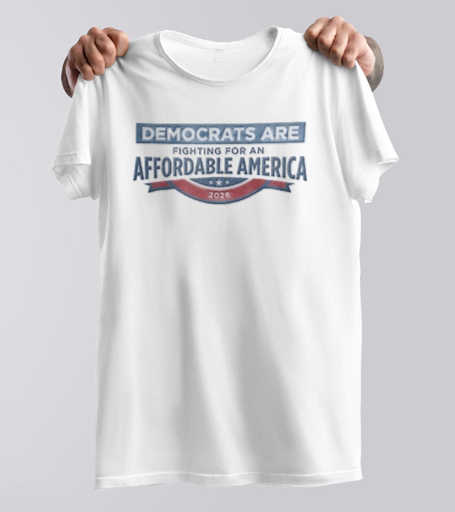 Democrats Are Fighting For An Affordable America 2026 Red And Blue Banner Ribbon T-Shirt
