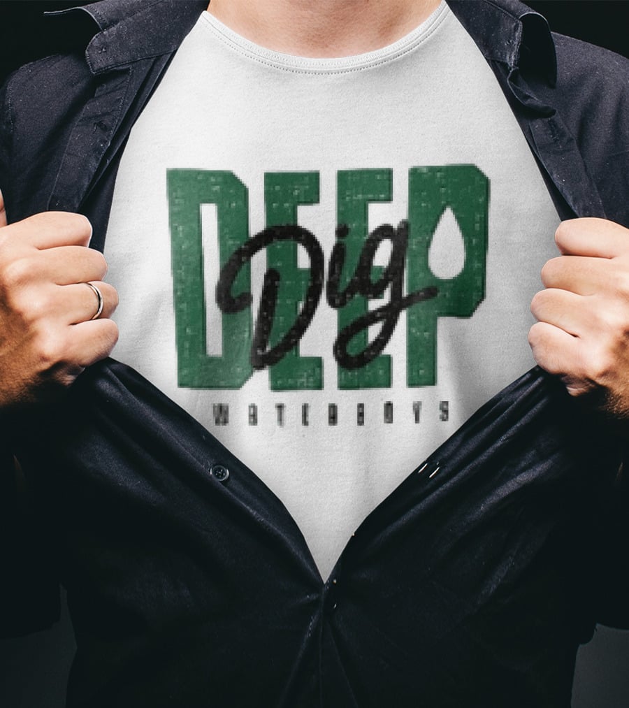 Dig Deep Waterboys Distressed Green Block Water Droplet T-Shirt