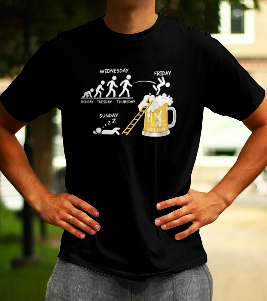 Monday To Sunday Stick Figure Evolution Beer Diving Sleeping T-Shirt